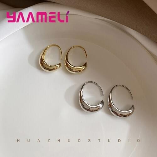 New Fashion 925 Sterling Silver C Shape Hoop Earrings for Women Female Statement Earrings Party Gift Jewelry Oorbellen