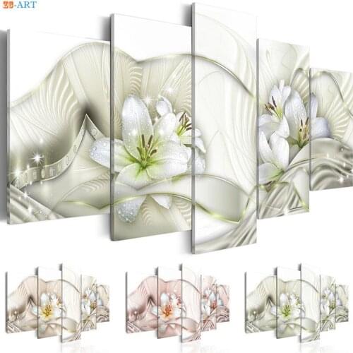 Pastel Wall Art Flowers Canvas Painting Prints Large Poster Canvas Art 5 Panel Wall Pictures for Living Room Gift for Her Decor
