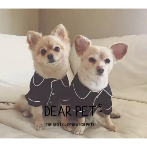 Small Dog Pajamas British Style Breathable Polyester Black Pet Coat Leisure Button Design Cat Dogs Clothes for Four Season S-XXL