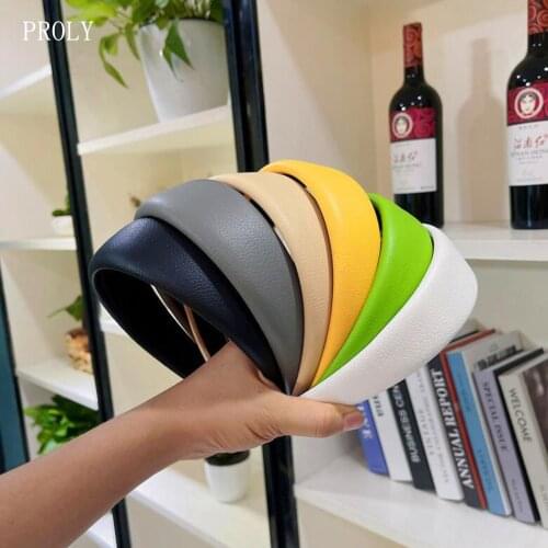 PROLY New Fashion Women Hairband Wide Side Solid Color Headwear PU Leather Turban Casual Hair Accessories Turban