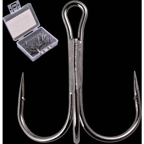 10pcs / Box Fishing Hooks High Steel CarbonTreble Black Fishing Hook Round Folded Saltwater Bass 3/0 # -14 # Tackle Tools