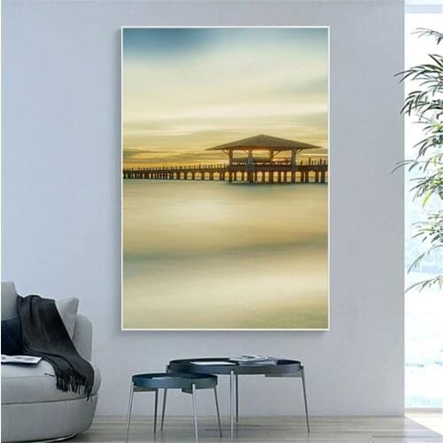 Scandinavian Nature Landscape Canvas Painting Grass Bridge Beach Sunset Wall Art Posters Nordic Prints Modern Picture Home Decor