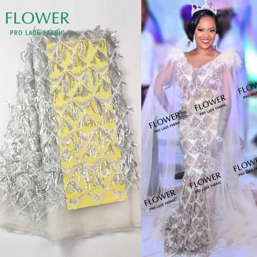 High Quality Silver Tassel Sequins Mesh Tulle Lace Fabric Noble Evening Party Wedding Dress Sewing Sequined Embroidered Material