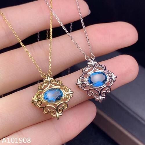 KJJEAXCMY boutique jewelry 925 sterling silver inlaid Natural Blue Topaz Womens pendant necklace supports inspection