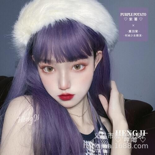 Factory Wig Female Long Hair Lolita Natural Realistic Net Red Girl JK Face Cute Purple Lo Soft Sister Fake Hair lolita wig