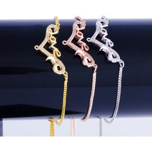 Juya Dropshipping Pave Crystals Sweet Love Heart Letters Charms Bracelets For Women Wedding Party Jewelry Gift