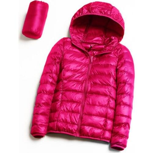 2019 Women Winter Ultra Light Down Jackets Winter Coats White Duck Down Thin Short Jackets Basic Coat Clothes Hooded