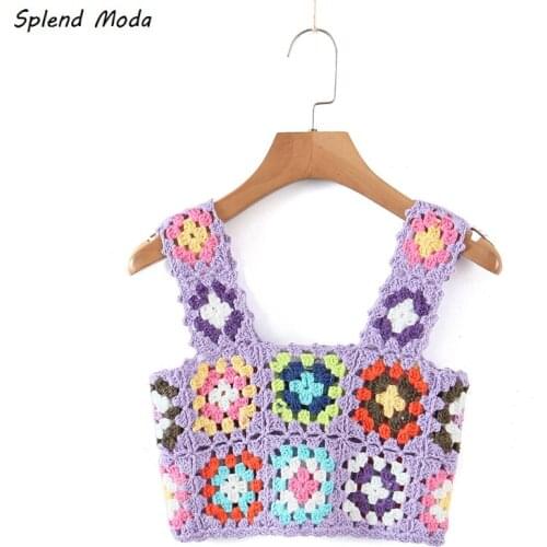 Splend Moda 2021 Summer New Vintage Hand-Woven Ethnic Style Outerwear Short Sling Knitted Vest Women Crop Top Chic Fashion