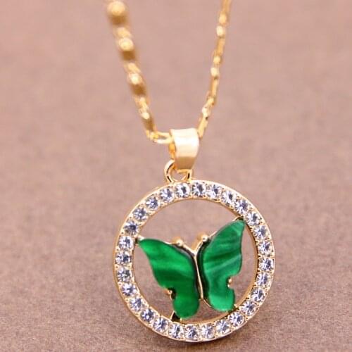 Round shape Acrylic Butterfly Necklace For Women Gold Color Long Chain Pendant Necklace Statement Fashion Charm Jewelry Gifts