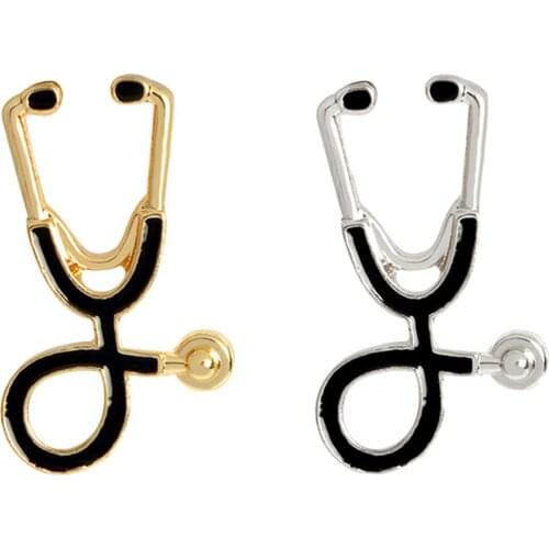 Gold Silver Tiny Metal Stethoscope Brooch Pins Doctors Nurse Jewelry Colla