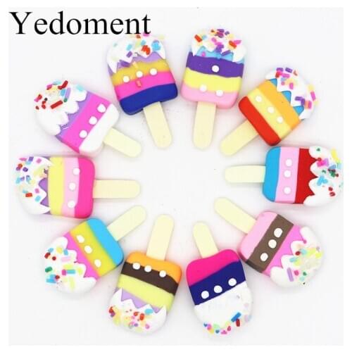 10pcs/lot 17*34MM Mix Colors Kawaii Soft Clay Rainbow Ice Cream Cabochons Handmade Resin Material DIY Hair Bow Decorative
