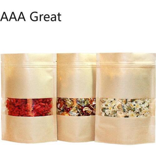 100Pcs/Lot Tea Bag Kraft Paper Coffee Ziplock Paper Bags Pouch Packaging Stand Up Craft Paper Plastic Window Pouches