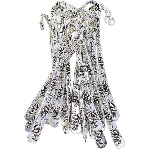 20 Pack Tibetan Metal Flower Bookmarks Book Mark Label Stationery Gift With Hook Jewelry Findings DIY - 81mm Long