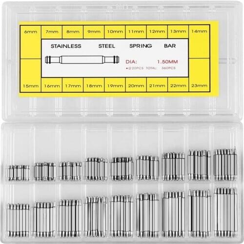 360pcs 6-23mm Watch Stainless Steel Spring Bars Watch Band Strap Link Pins Watchmaker Repair Tools Set