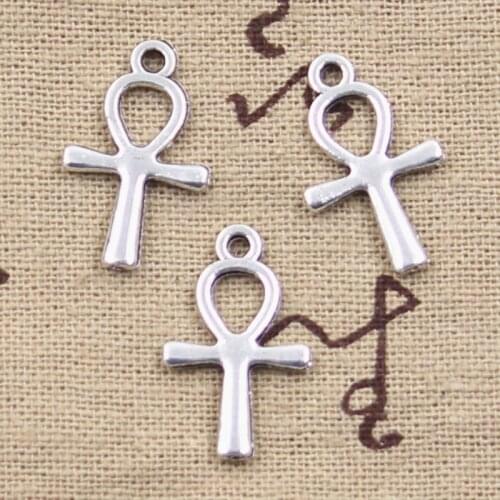 40pcs Charms Cross Egyptian Ankh Life Symbol 21x13mm Antique Silver Color Pendants Making DIY Handmade TibetanJewelry