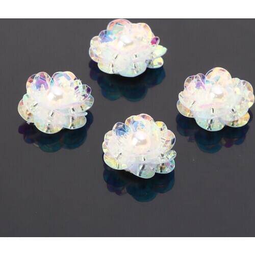 5PCs Plastic Cotton Applique Patches Sequin Imitation Pearl AB Color DIY Craft Flower Shape Garment Accessory 2.6x2.4cm