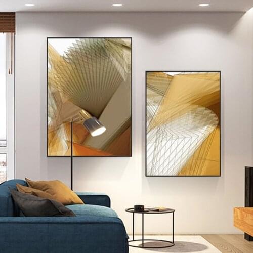 Abstract modern lines art canvas frames for living room poster Simple creative personality orange decorative painting