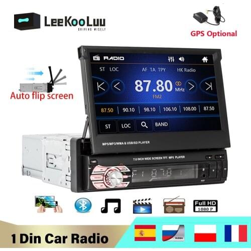 LeeKooLuu Car Radio 1 Din Autoradio USB AUX FM Video Multimedia Player 7" HD Retractable Touch Screen Auto Radio 1Din Car Stereo