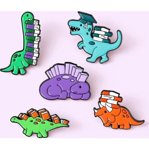 Pins Metal Cute Cartoon Doctor Dinosaur Book Brooch Enamel Pin Woman Animal Brooches for Women Badges Backpack Badge Gifts