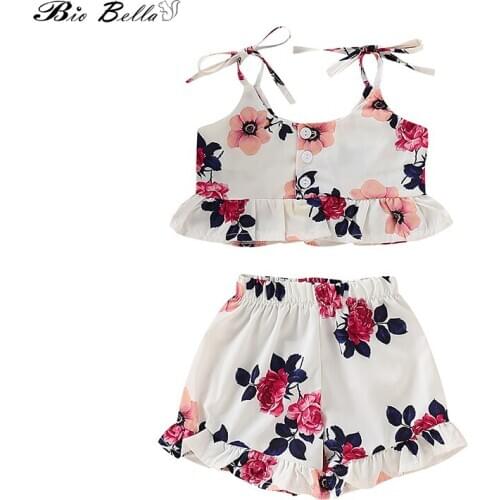 Kids Girls Princess Clothes Set Sweet Baby Girl Summer Clothes Outfits Sleeveless Suspenders T-shirt Tops+Floral Pants 2pcs Suit