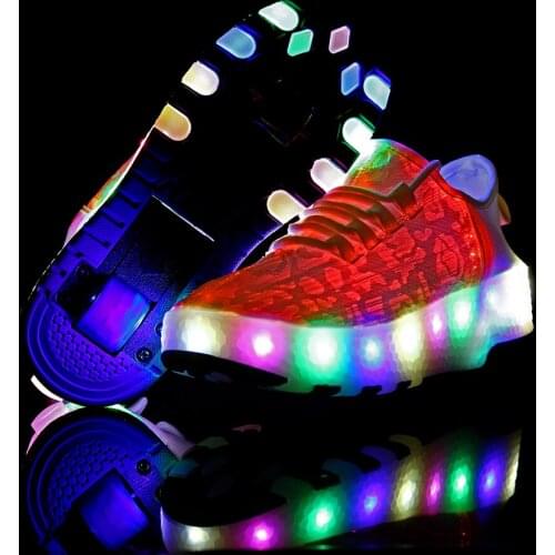 Two Wheels One Sneakers USB Charging Led Light Roller Skate Shoes for Children Kids Shoes Boys Girls Shoes Light Up Unisex