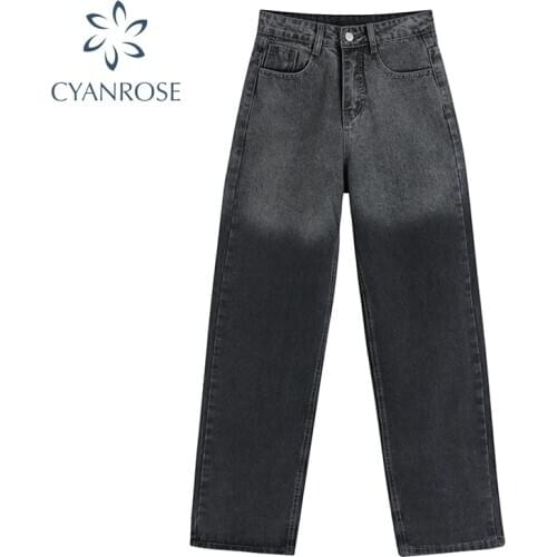 Wide Leg Denim Pants Jeans Women Gradient Color High Waist Streetwear Dark Trousers Straight Harajuku Y2K Tide Baggy Relax Pants