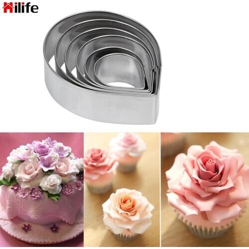 Water Drop Shape 6pcs/set Biscuit Cookie Cutter Rose Petal Shape Cookie Mold Stainless Steel Fondant Cake Chocolate Baking Mold