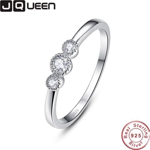 JQUEEN Simply Style Cubic Zirconia Rings For Woman Girl Fashion Silver Color Wedding Band Pave 925 Sterling Silver Ring Size 6-9