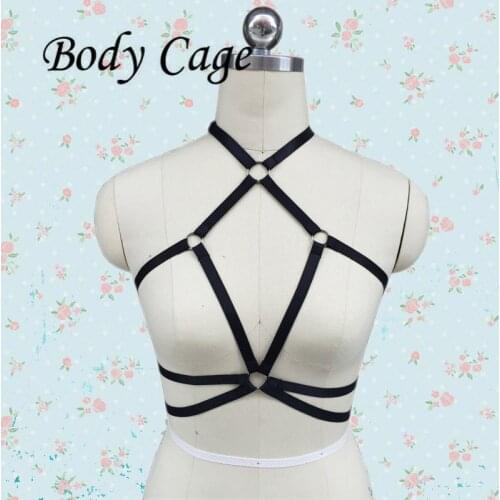 Body Cage Punk Gothic Black Body Harness Belt Strappy Sexy Bra Bodysuit Crop Top reggicalze lingerie Bondage Harness Lingerie