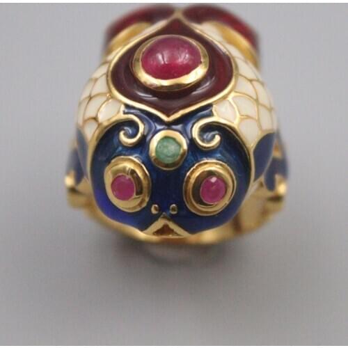 Pure 925 Sterling Silver Ring Width 22mm Colour Enamels Fish Ring For Woman US Size 6-10