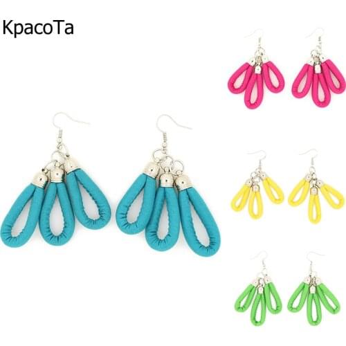 KpacoTa Handmade new fashion earrings 2020 Women jewelry boho design green pink yellow colourful fabric Hook Dangle earring gift
