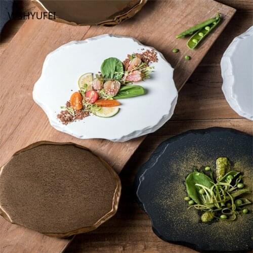 Creative Porcelain Ceramic Western Steak Plate Dessert Plate Smooth and Exquisite Black and White Gold Personalized Tableware