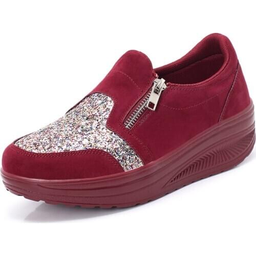 Brand Sport Shoes Shape Ups Shoes For Women Platform Wedge Sneakers Slimming Toning Shoes Bing Red Sequin Women Thick Sole Shoes