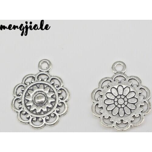 10pcs/lot Round Flower Pendants Charm For DIY Jewelry Bohemia Flower Pendants Motif Charm Pendants 25.5x20mm
