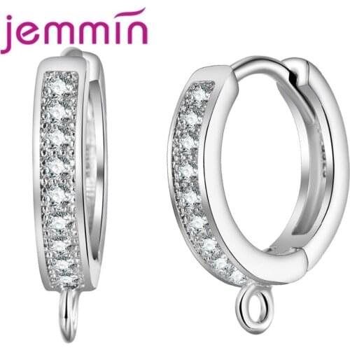 Round 925 Sterling Silver Earrings Findings With Micro Rhinestone Making Accessory Fine Quality Hoop Earring Components