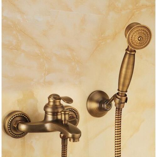 Copper Vintage Bathroom Shower Faucet With Handheld Faucet Hot And Cold European Style Simple Shower Set