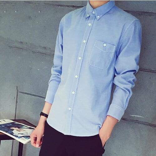 Mens spring plus size shirt Korean version of summer thin business casual youth white inch shirt mens slim long-sleeved shirt