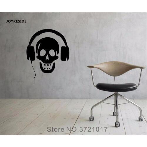 JOYRESIDE Man Headphones Headset Skull Cranium Wall Music Decal Vinyl Sticker Living Room Bedroom Design Decor Decoration A164