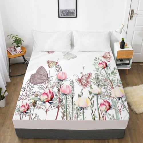 3D Printed Butterflies And Flowers Soft Fitted sheet With Elastic Band solid Bed Sheet Cover-Wrinkle Abrasion Resistant Sheets