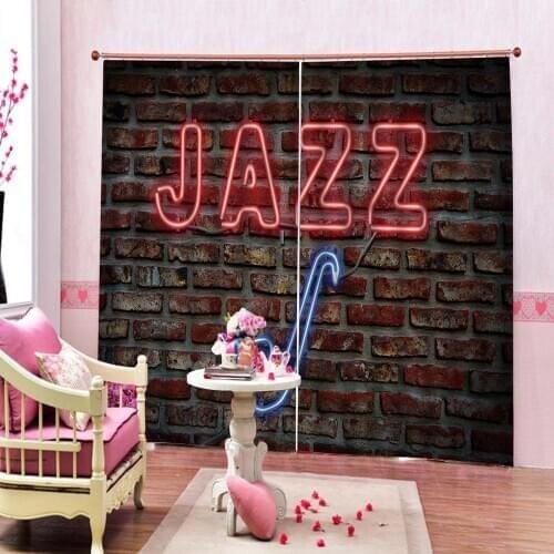 Custom any size Red Brick Wall Backdrop Curtain with JAZZ Letter For Living room Bedroom Blackout Window Drapes Decor Sets