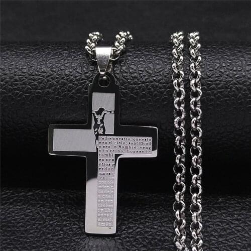 Stainless Steel Catholicism Bible Cross Statement Necklace Silver Color Necklaces Jewelry cadena acero inoxidable N4503S05