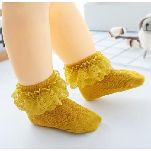 Baby Girls Socks With Lace Ruffle Ankle Cotton Dress Socks Princess Summer Cotton Eyelet Flower Socks Multi Colors Pink White