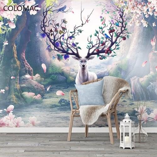 Colomac Custom Nordic Forest Elk Style Wallpaper Bedroom Dream 3d Mural Wall Stickers Home Decoration Living Room Drop Shopping