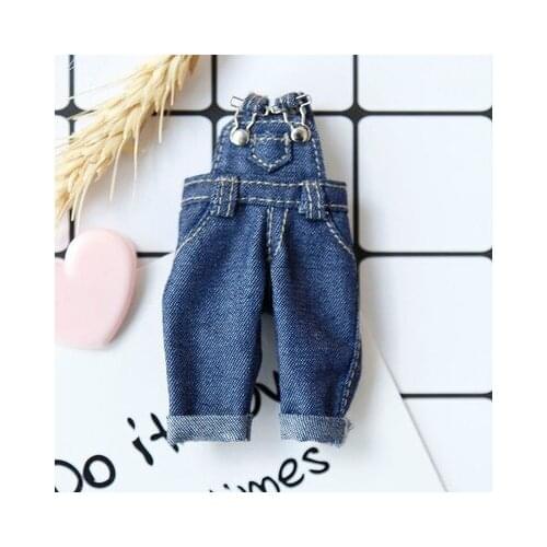 OB11 doll dress size fashion simple wind white inside with slim long sleeve denim overalls versatile pants blue khaki green