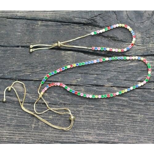 Wholesale Diamond Tennis Chain Rainbow Colored Rhinestone Choker Mens Women Necklace Bling Hip Hop Jewelry