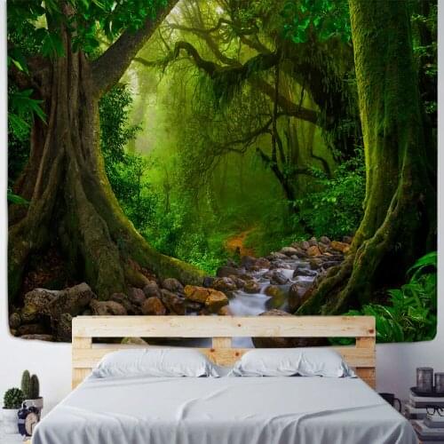 Virgin Forest Tapestry Psychedelic Forest Wall Hanging Blanket Farmhouse Decor Window Tapestry Headboard Polyester Yoga Mat