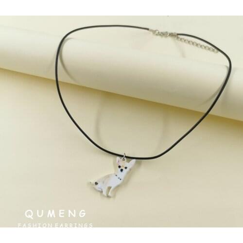 QUMENG 2021 Hot Lovely Seller Acrylic White Chihuahua Puppy Printed Pendant Necklace Trend Women Holiday Jewelry Gift