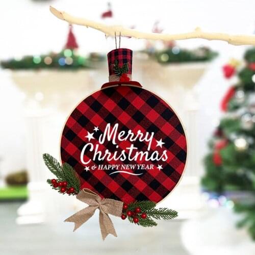 Christmas Pendant Black Red Plaid Letter Print Ornament Hanging Artware with Bowknot for Home Office Shops
