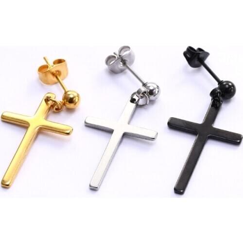 1pcs Fashion Stud Earrings Piercing Jewelry Stainless Steel Cross Pendant Tassel Mens Punk Earrings for Women Statement Gift