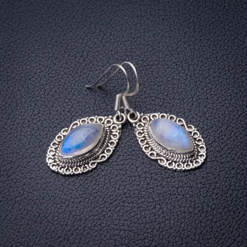 StarGems Natural Rainbow Moonstone Handmade 925 Sterling Silver Earrings 1.5" D7706